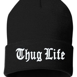 Thug Life BLACK Cuffed Embroidered Beanie Hat, Embroidered Gift, Dad,Winter Hat